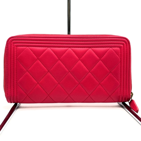 Chanel Lambskin Boy Pink  Wallet Matelasse Long - Picture 1 of 10